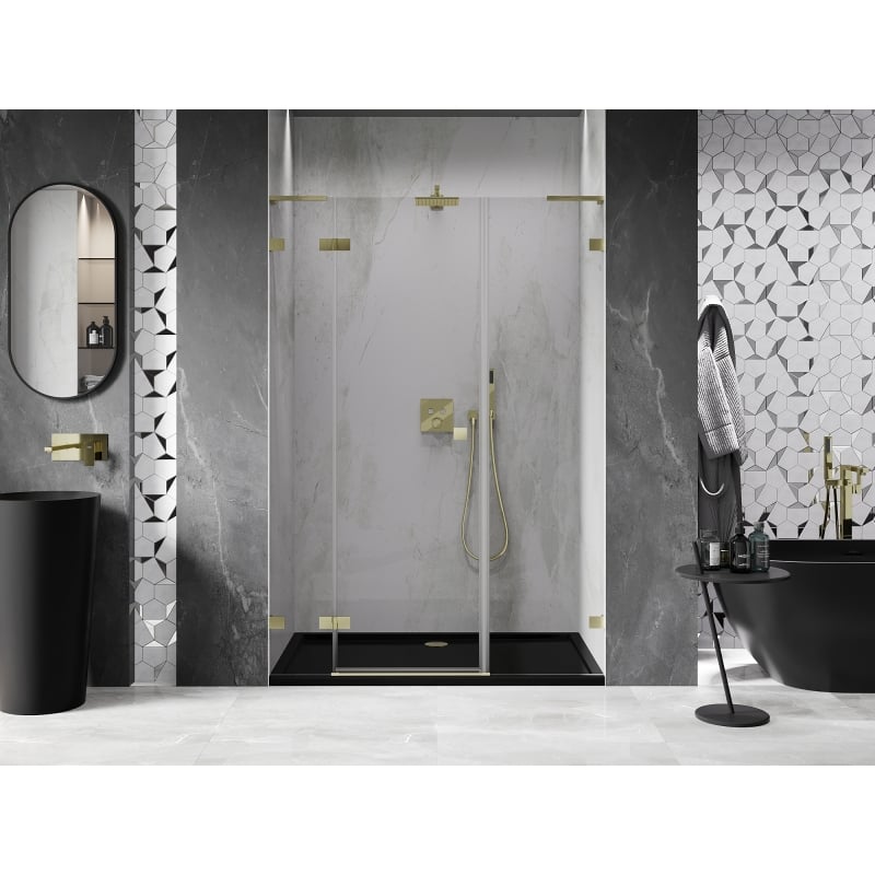 Mexen Lunar L left swing shower door 135 cm, transparent, brushed gold - 834SL-135-050-55-00-L
