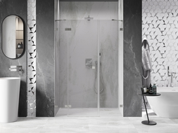 Mexen Lunar 155 cm Left-Sided Pivot Shower Door, Transparent, Brushed Nickel - 834S-155-050-97-00-L