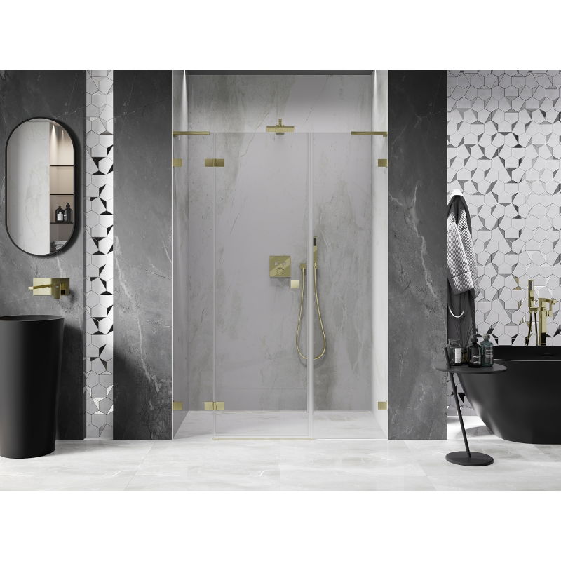 Mexen Lunar L Left Hinged Shower Door 140 cm, Transparent, Brushed Gold - 834SL-140-050-55-00-L