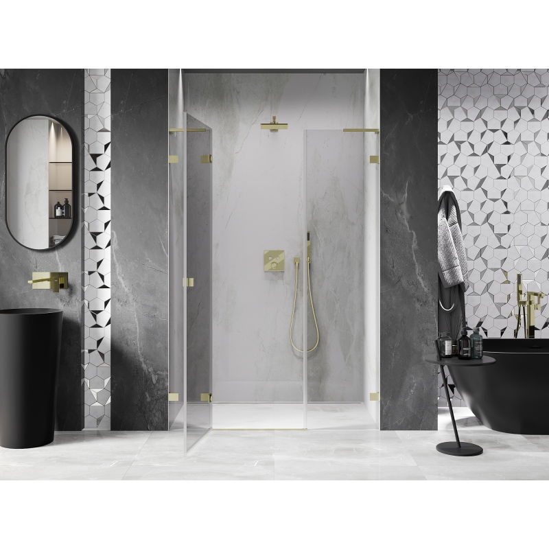 Mexen Lunar L Left Hinged Shower Door 150 cm, Transparent, Brushed Gold - 834SL-150-050-55-00-L