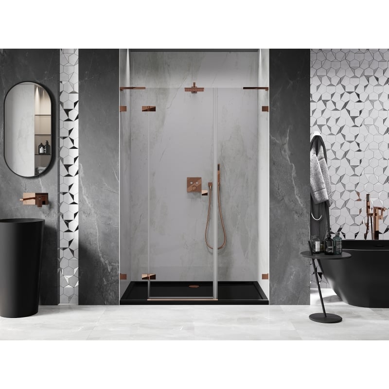 Mexen Lunar L left-hinged shower door 155 cm, transparent, rose gold - 834SL-155-050-60-00-L