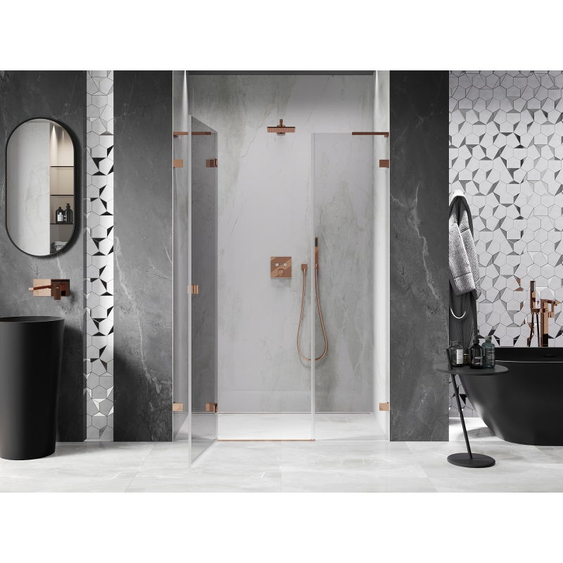 Mexen Lunar L left-hinged shower door 155 cm, transparent, rose gold - 834SL-155-050-60-00-L