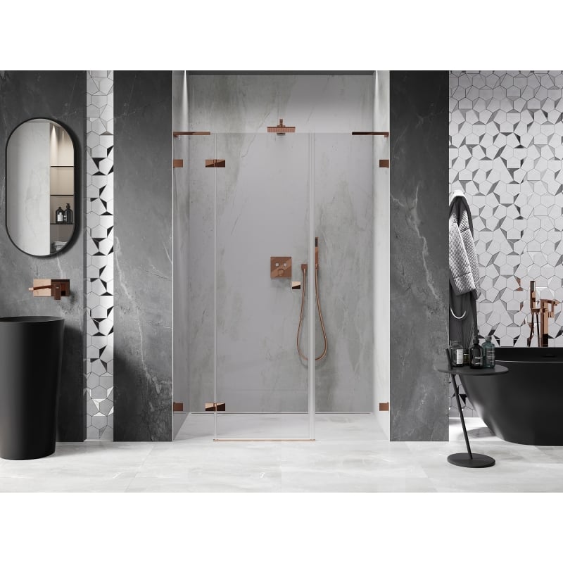 Mexen Lunar L left-hinged shower door 155 cm, transparent, rose gold - 834SL-155-050-60-00-L