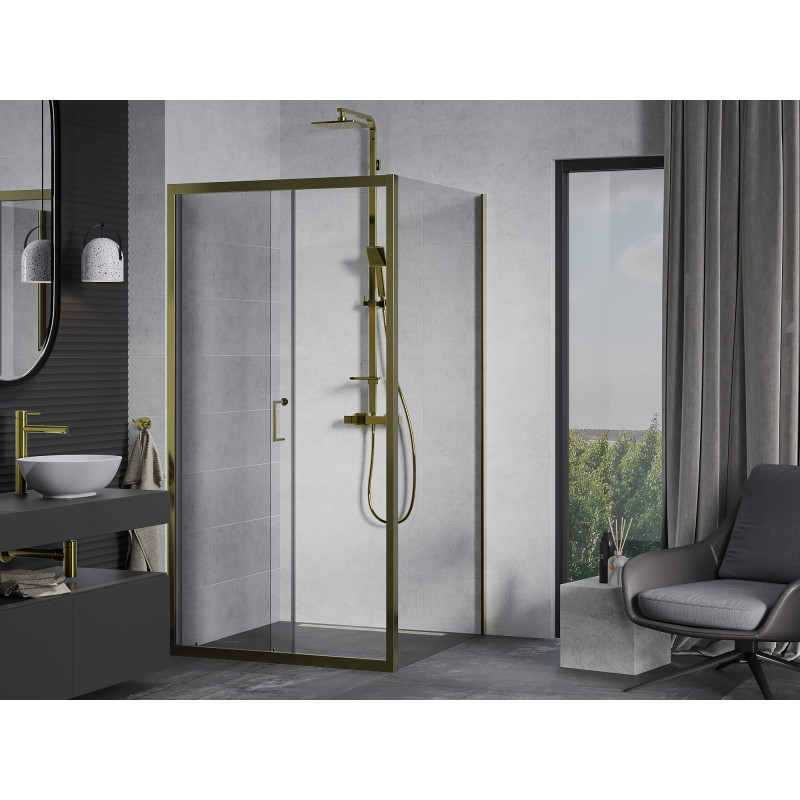 Mexen Apia sliding shower cabin 100 x 100 cm, transparent, gold - 840-100-100-50-00