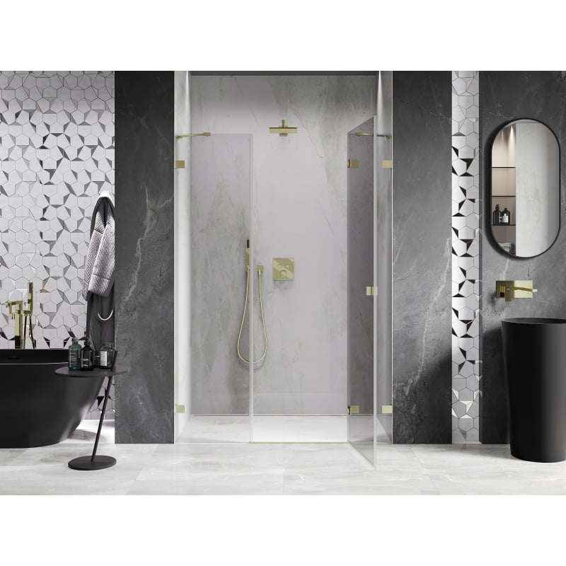 Mexen Lunar shower door hinged right 135 cm, transparent, brushed gold - 834S-135-050-55-00-P