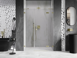 Mexen Lunar right hinged shower door 155 cm, transparent, brushed gold - 834S-155-050-55-00-P