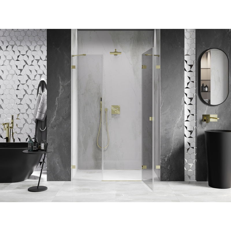 Mexen Lunar right hinged shower door 155 cm, transparent, brushed gold - 834S-155-050-55-00-P