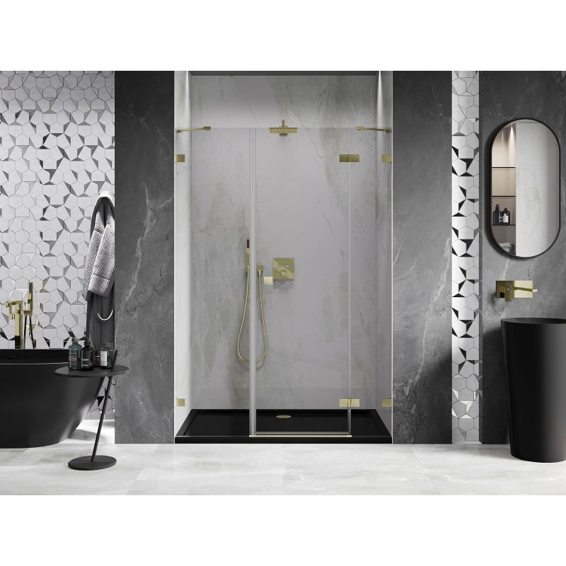 Mexen Lunar right hinged shower door 155 cm, transparent, brushed gold - 834S-155-050-55-00-P