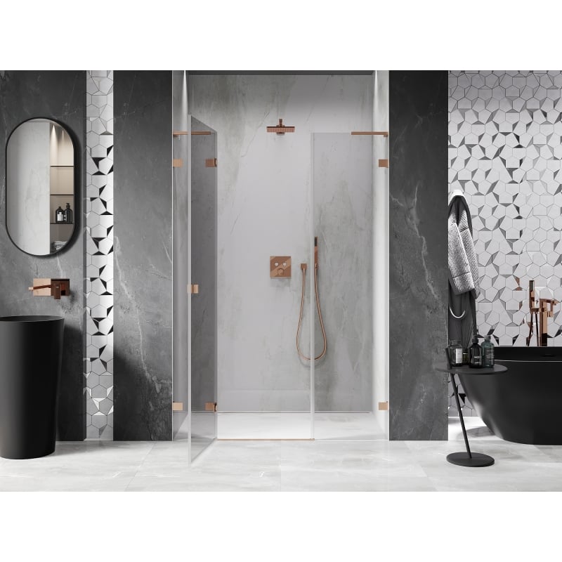Mexen Lunar L left hinged shower door 135 cm, transparent, brushed copper - 834SL-135-050-65-00-L