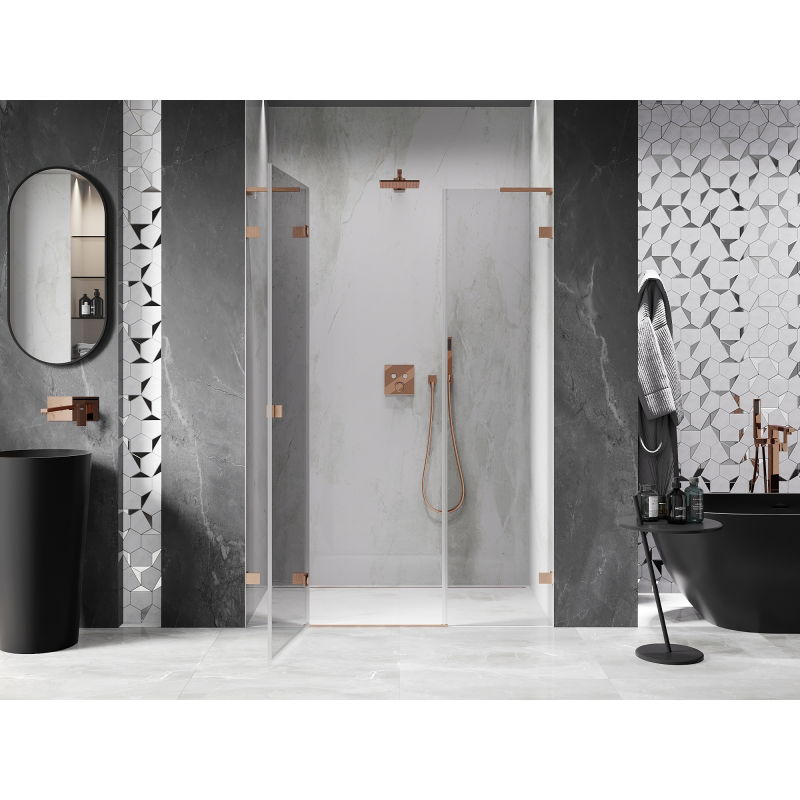 Mexen Lunar L Left Hinged Shower Door 140 cm, Transparent, Brushed Copper - 834SL-140-050-65-00-L
