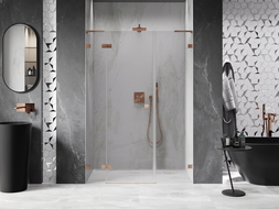 Mexen Lunar L Left Hinged Shower Door 140 cm, Transparent, Brushed Copper - 834SL-140-050-65-00-L
