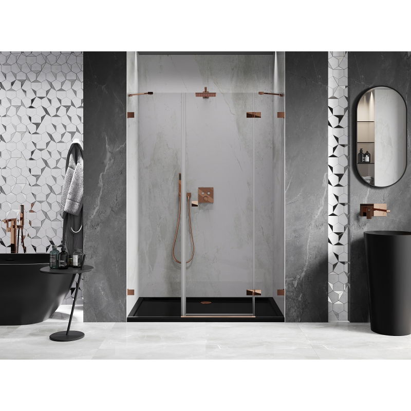 Mexen Lunar right-opening shower door 140 cm, transparent, rose gold - 834S-140-050-60-00-P