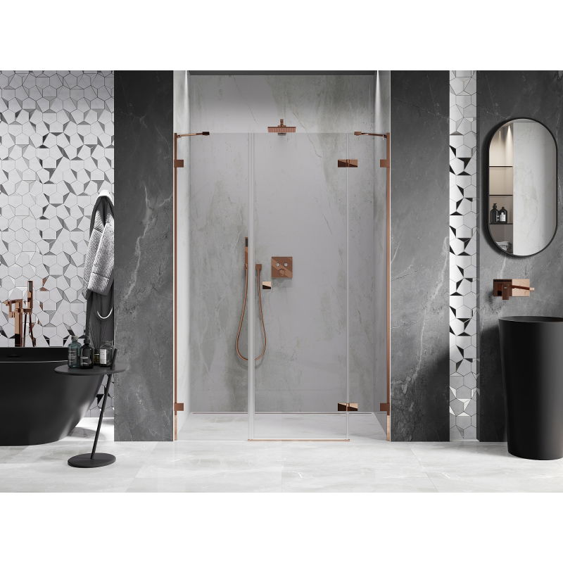 Mexen Lunar right-hand swinging shower door 155 cm, transparent, rose gold - 834S-155-050-60-00-P