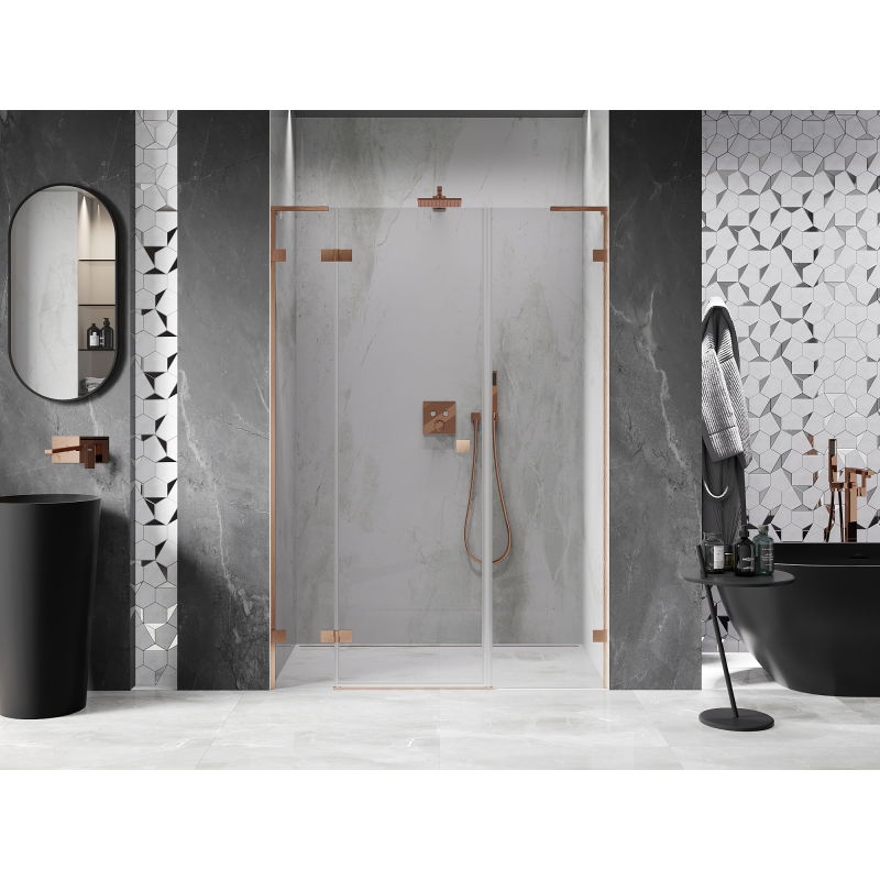 Mexen Lunar L left hinged shower door 145 cm, transparent, brushed copper - 834SL-145-050-65-00-L