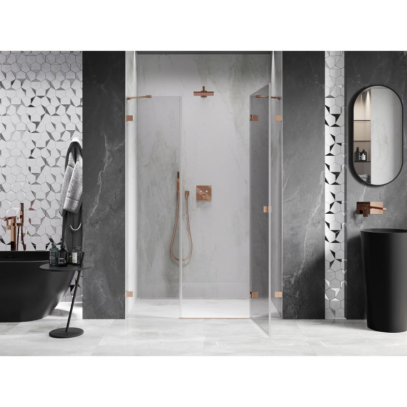 Mexen Lunar right-hand hinged shower door 145 cm, transparent, brushed copper - 834S-145-050-65-00-P