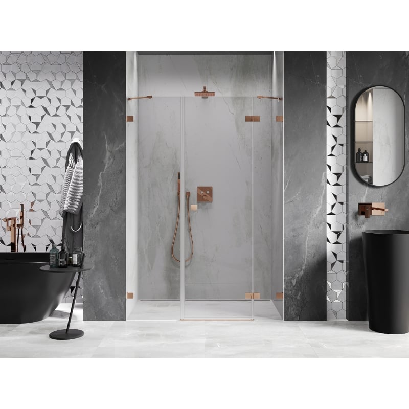 Mexen Lunar right-hinged shower door 150 cm, transparent, brushed copper - 834S-150-050-65-00-P