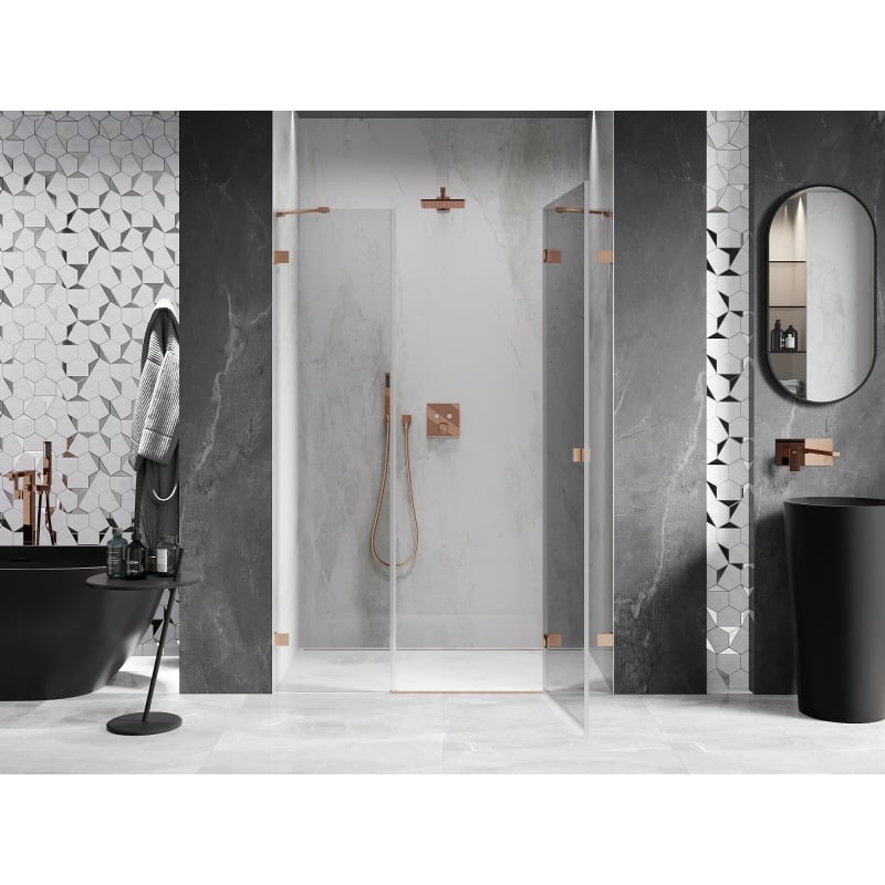 Mexen Lunar right-hinged shower door 150 cm, transparent, brushed copper - 834S-150-050-65-00-P