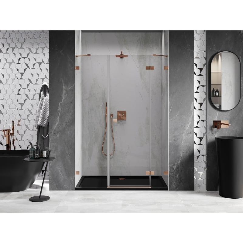 Mexen Lunar right-hinged shower door 150 cm, transparent, brushed copper - 834S-150-050-65-00-P