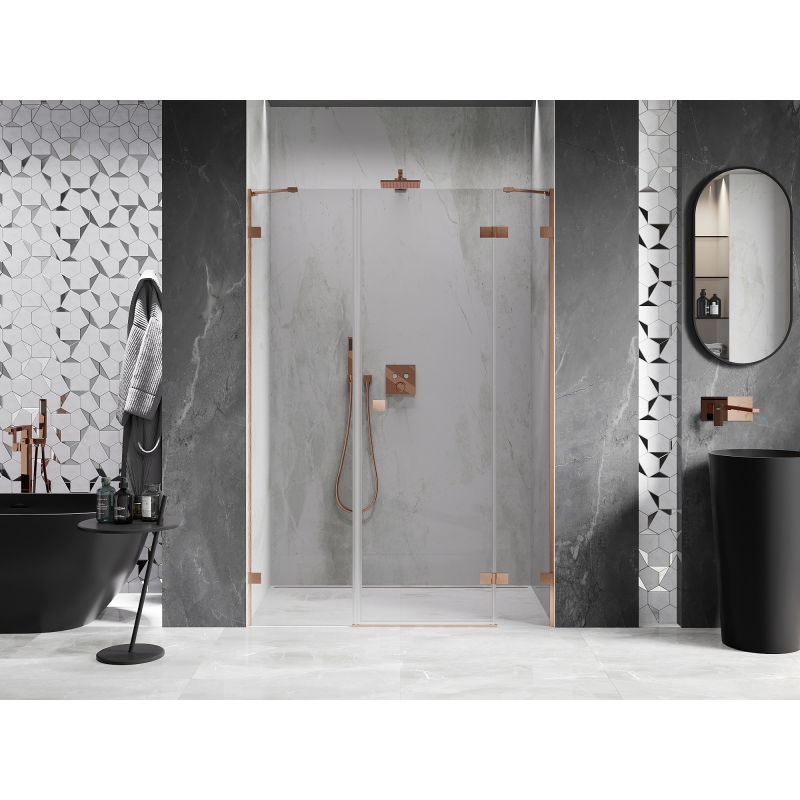 Mexen Lunar right-hand hinged shower door 155 cm, transparent, brushed copper - 834S-155-050-65-00-P