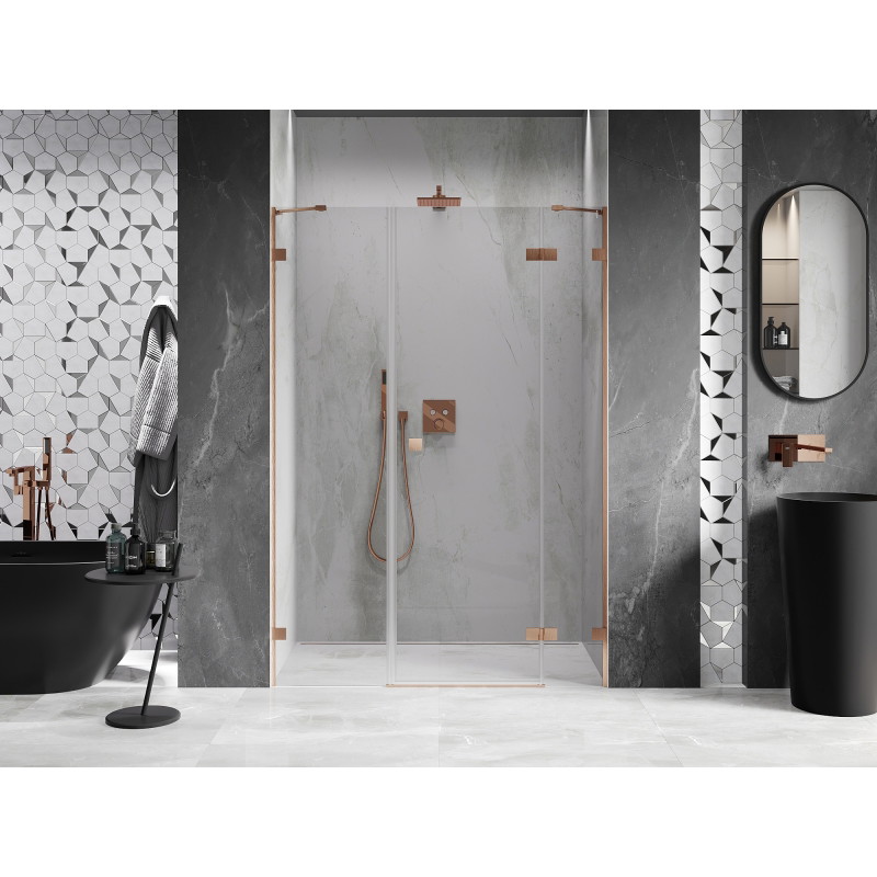 Mexen Lunar right-hinged shower door 155 cm, transparent, brushed copper - 834S-155-050-65-00-P
