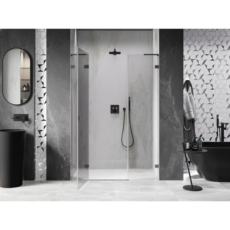 Mexen Lunar L 125 cm Left Hinged Shower Door, Transparent, Brushed Gun Gray - 834SL-125-050-66-00-L