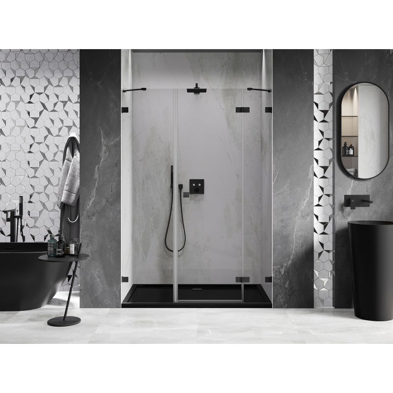 Mexen Lunar right hinged shower door 140 cm, transparent, black - 834S-140-050-70-00-P