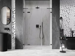 Mexen Lunar L Left Swing Shower Door 130 cm, Transparent, Brushed Gun Gray - 834SL-130-050-66-00-L