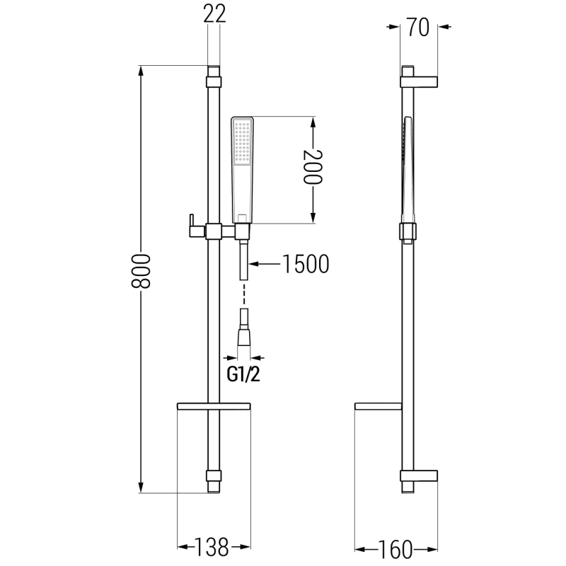 Mexen DQ72 black sliding shower set - 785724581-70