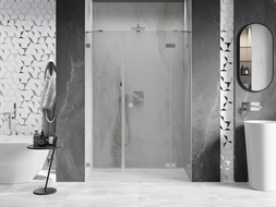 Mexen Lunar right-side hinged shower door 130 cm, transparent, brushed nickel - 834S-130-050-97-00-P