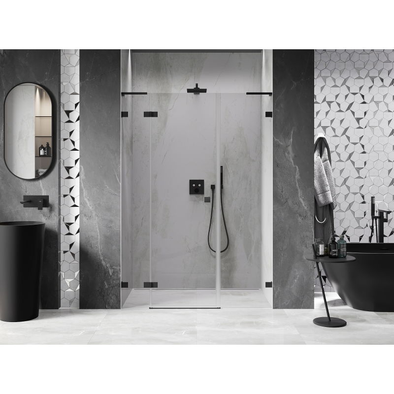 Mexen Lunar L left hinged shower door 140 cm, transparent, black - 834SL-140-050-70-00-L