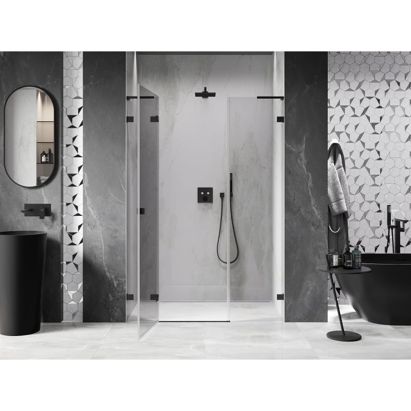 Mexen Lunar L 145 cm Left Hinged Shower Doors, Transparent, Black - 834SL-145-050-70-00-L