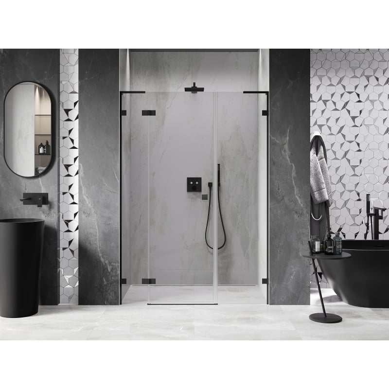 Mexen Lunar L 145 cm Left Hinged Shower Doors, Transparent, Black - 834SL-145-050-70-00-L