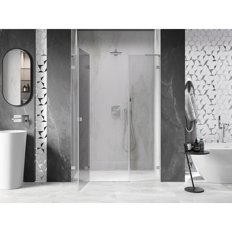 Mexen Lunar L left hinged shower door 140 cm, transparent, brushed nickel - 834SL-140-050-97-00-L