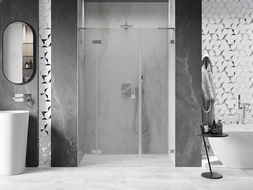 Mexen Lunar L left swing shower door 145 cm, transparent, brushed nickel - 834SL-145-050-97-00-L