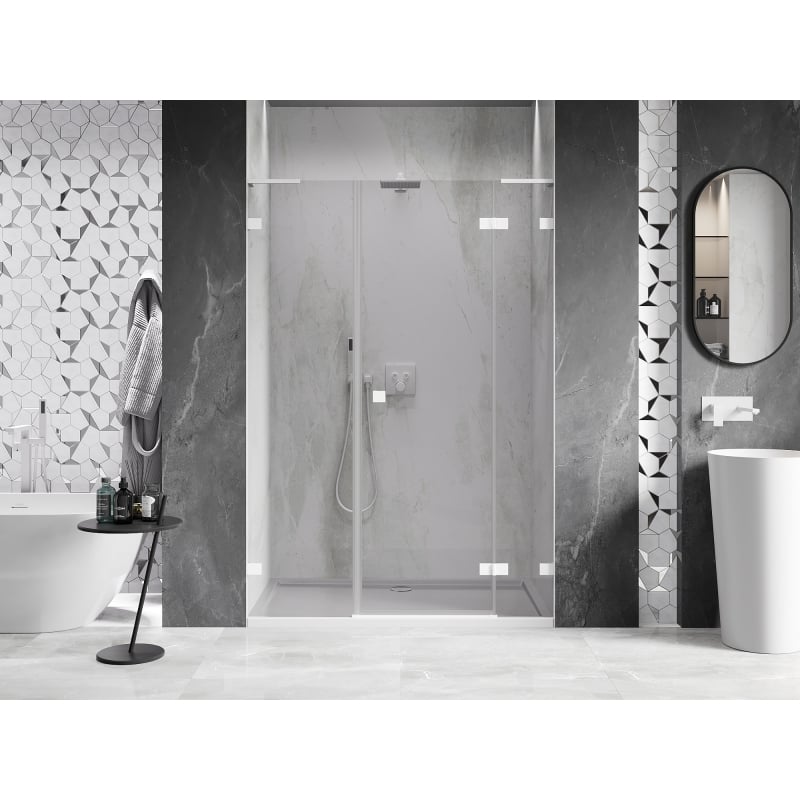 Mexen Lunar L 130 cm right, hinged shower door, transparent, white - 834SL-130-050-20-00-P