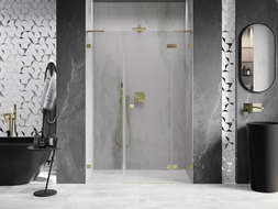 Mexen Lunar L 160 cm right-hinged shower door, transparent, brushed gold - 834SL-160-050-55-00-P