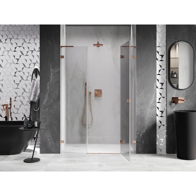 Mexen Lunar L right swing shower door 135 cm, transparent, rose gold - 834SL-135-050-60-00-P