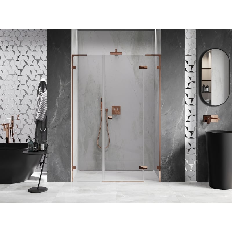 Mexen Lunar L right swing shower door 135 cm, transparent, rose gold - 834SL-135-050-60-00-P
