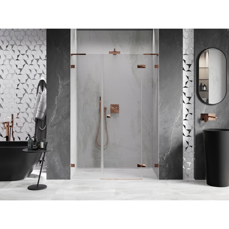 Mexen Lunar L right swing shower door 135 cm, transparent, rose gold - 834SL-135-050-60-00-P