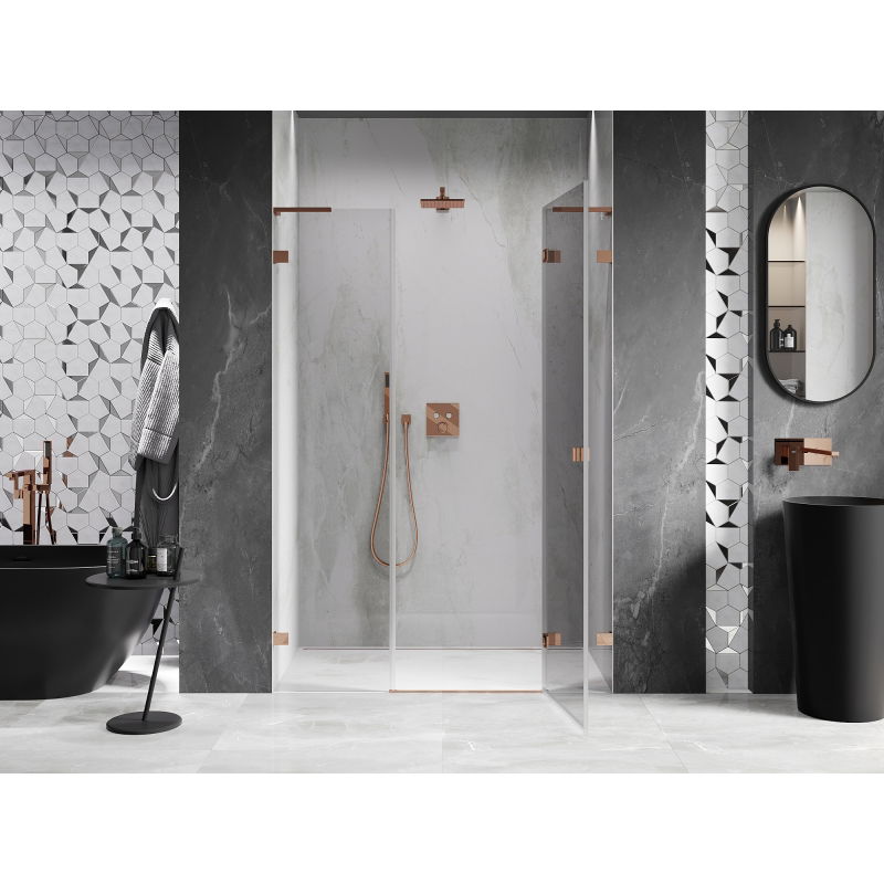 Mexen Lunar L right-hinged shower door 150 cm, transparent, rose gold - 834SL-150-050-60-00-P