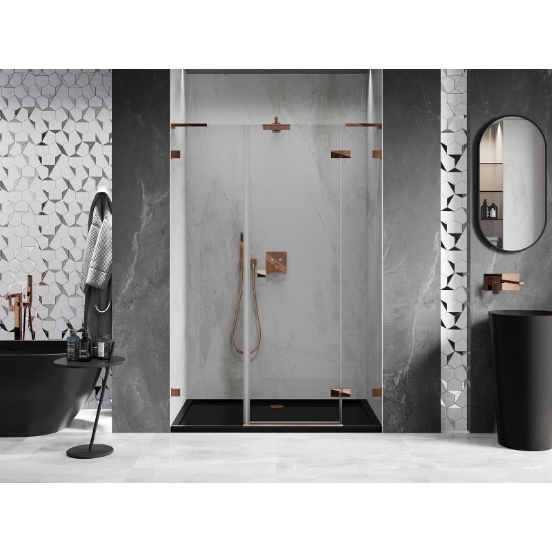 Mexen Lunar L right hinged shower door 160 cm, transparent, rose gold - 834SL-160-050-60-00-P