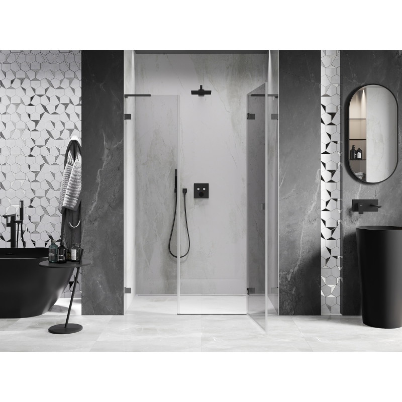 Mexen Lunar L right hinging shower door, 140 cm, transparent, brushed gun gray - 834SL-140-050-66-00-P