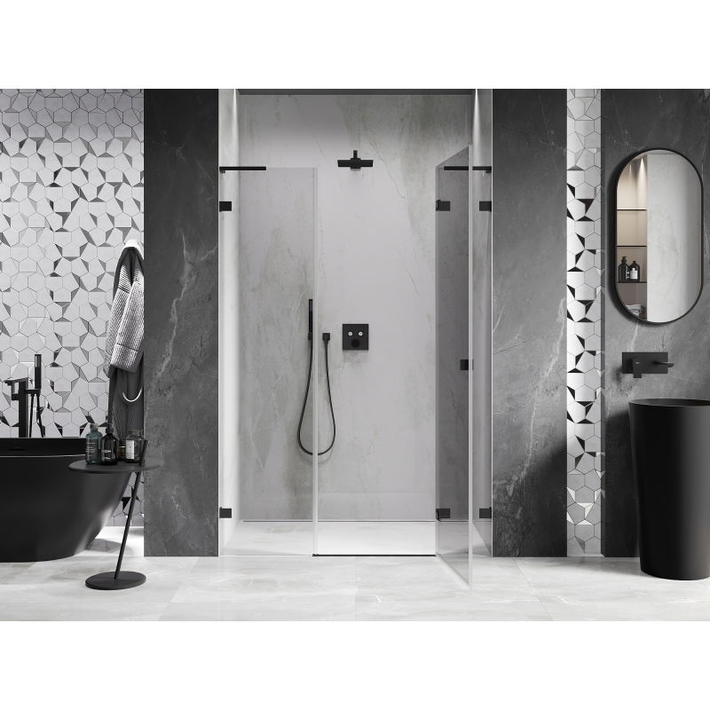 Mexen Lunar L right-hinged shower door 125 cm, transparent, black - 834SL-125-050-70-00-P