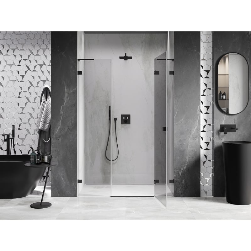 Mexen Lunar L 140 cm Right Hinged Shower Door, Transparent, Black - 834SL-140-050-70-00-P