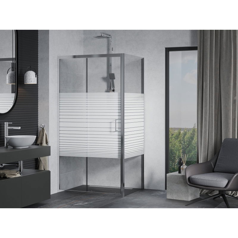 Mexen Apia sliding shower cabin 135 x 80 cm, white stripes, chrome - 840-135-080-01-20