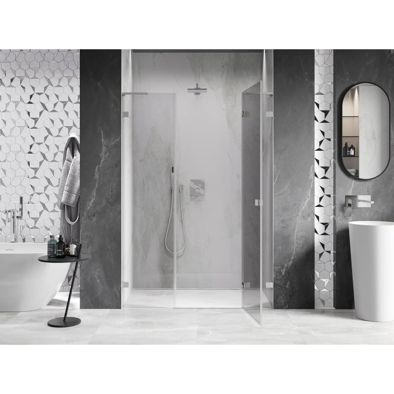Mexen Lunar L Right Hinged Shower Door 135 cm, Transparent, Brushed Nickel - 834SL-135-050-97-00-P