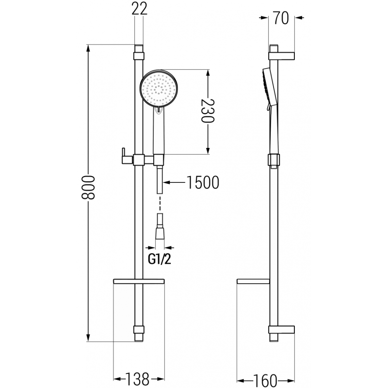 Mexen DQ75 sliding shower set, chrome - 785754581-00