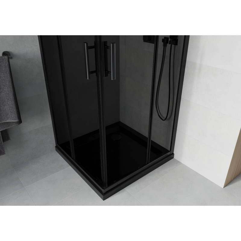 Mexen Rio square shower cabin 80 x 80 cm, graphite, black + Flat shower tray, black - 860-080-080-70-40-4070B