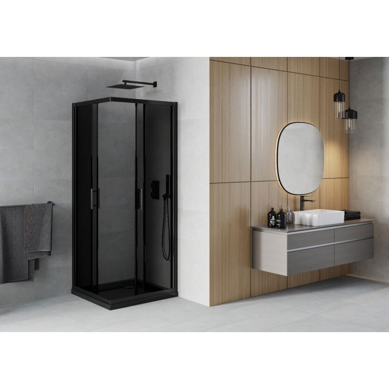 Mexen Rio square shower cabin 80 x 80 cm, graphite, black + Flat tray, black - 860-080-080-70-40-4070B