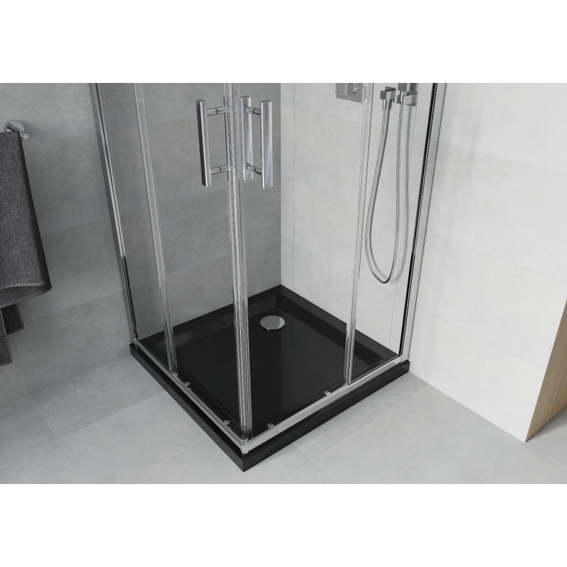 Mexen Rio square shower cabin 70 x 70 cm, transparent, chrome + Flat tray, black - 860-070-070-01-00-4070
